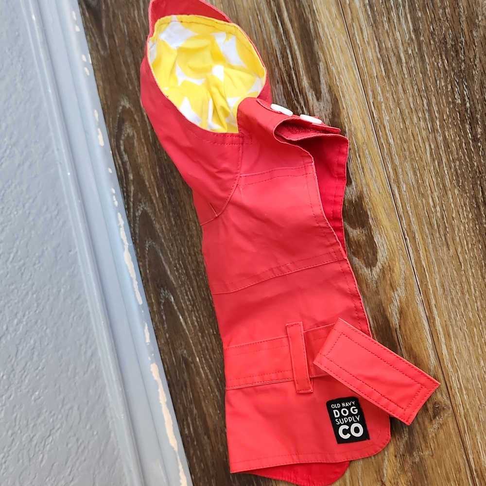 Old Navy Dog Hooded Rain Jacket Coat Red Yellow Dots White